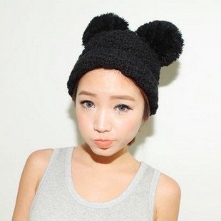 Free shipping, MICKEY ears knitted hat knitted hat cute wool ball cap cat ear cap female autumn and winter