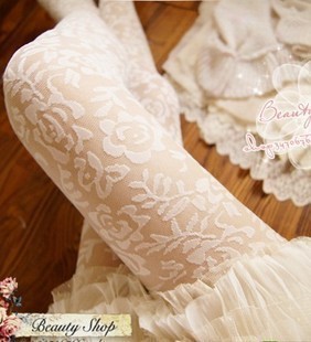 Free shipping!(Min.order $15 Mix)Ultra-thin white lace stockings rose pantyhose socks female socks