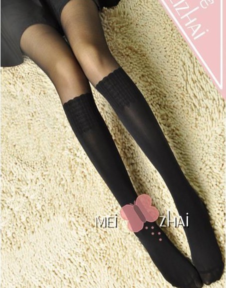 Free Shipping Min.order $15_ Princess patchwork jacquard knee length black pantyhose silk socks