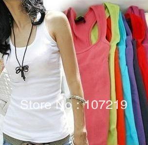 Free shipping mix colors 24pcs/lot, lowest prices Women's gentlewomen candy color all-match long design tank basic vest