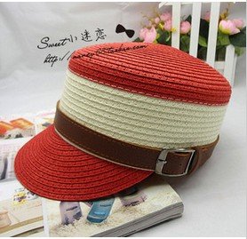 free shipping Mixed colors fashion equestrian straw hat, leather buckle the sun hat flatcap cap visor ow388