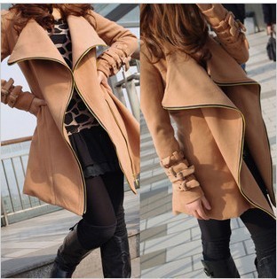free shipping(mk) 2012 punk women's camel trench woolen outerwear sheep trophonema wool coat 59091
