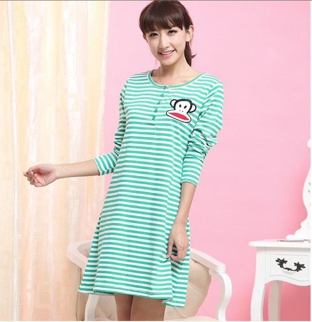 FREE SHIPPING modal stripe cartoon largemouth cartoon sleep long sleeve skirt pajamas sexy female