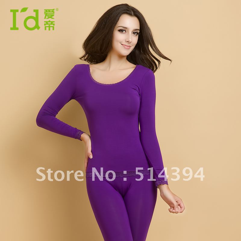 Free shipping! Modal women's o-neck thermal underwear set with silkwarm technology