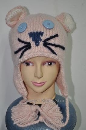 Free Shipping Mohair Knitted Wool Animal Hats,100% Wool and Manual(Mice Shape)