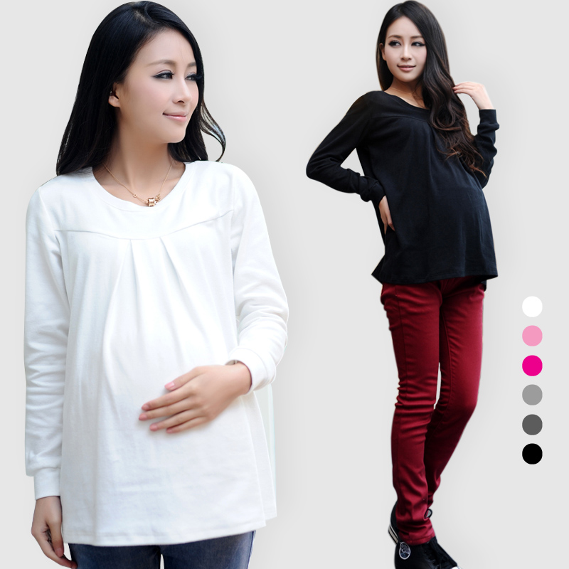 Free shipping Mommas maternity clothing spring top maternity basic shirt maternity t-shirt long-sleeve 100% cotton plus size