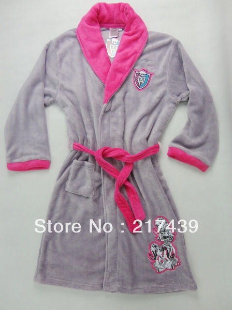 Free shipping! Monster High children girls grey Coral Velvet dressing gown night gown nightgown sleepwear pajamas pyjamas