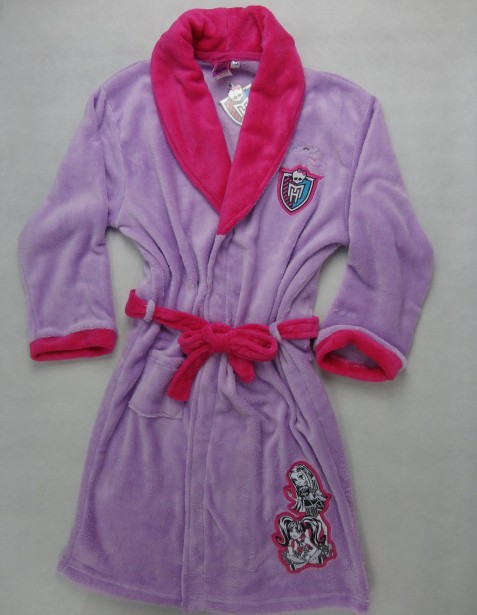 free shipping monster high long sleeve bathrobes dressing grown 10T 12T 14T velvet purple