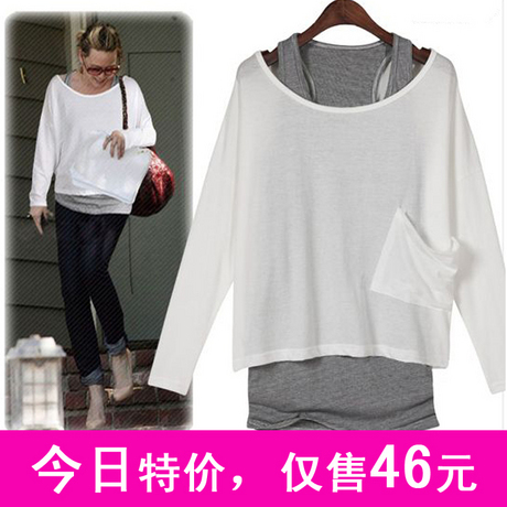 Free Shipping Mooren fashion 2013 autumn maternity clothing batwing long-sleeve shirt T-shirt twinset loose shirt 1b