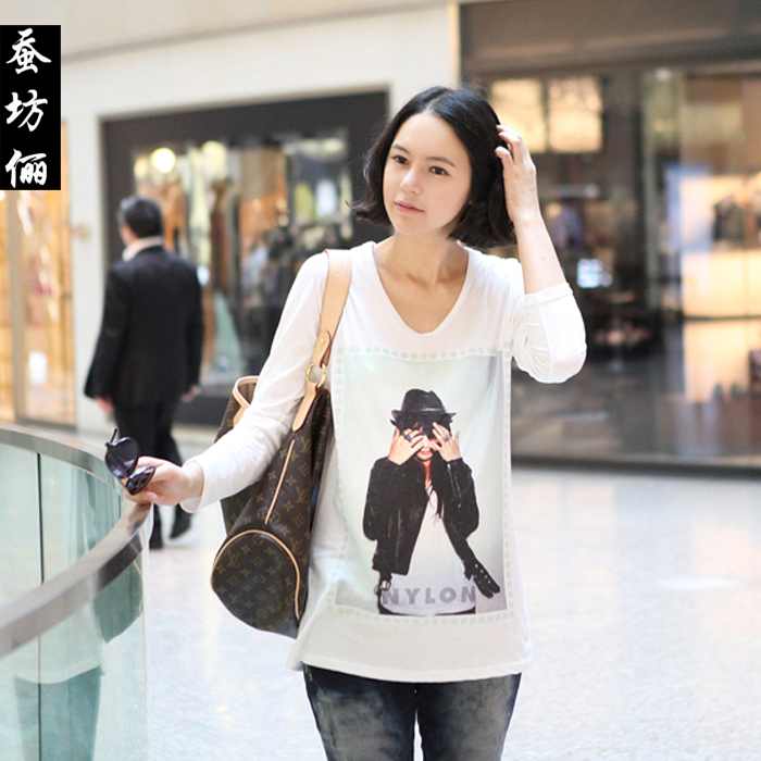 Free Shipping Mooren maternity clothing autumn and winter maternity top t-shirt V-neck long-sleeve basic shirt basic 1b