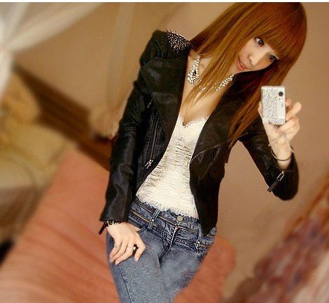 Free shipping MOQ:1 pc,fashion autumn and winter pu leather jacket ladies black short coat outer wear 31