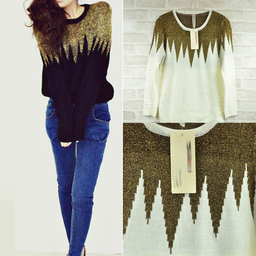 Free shipping Most fashion trendsetter gold splicing retro sweater/tops/pullover to woman/lady WS69