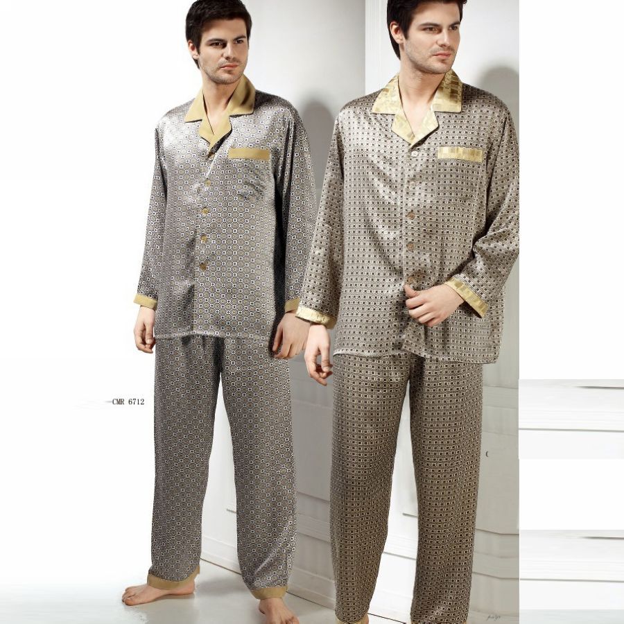 free shipping Mulberry silk heavy silk sleepwear male long-sleeve set classic small