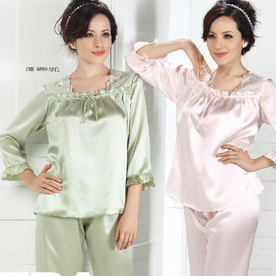 free shipping Mulberry silk heavy silk sleepwear underwear set elegant Sweets 6890
