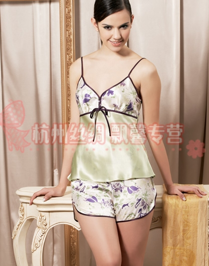 free shipping Mulberry silk pure silk spaghetti strap shorts sleep set a-2014