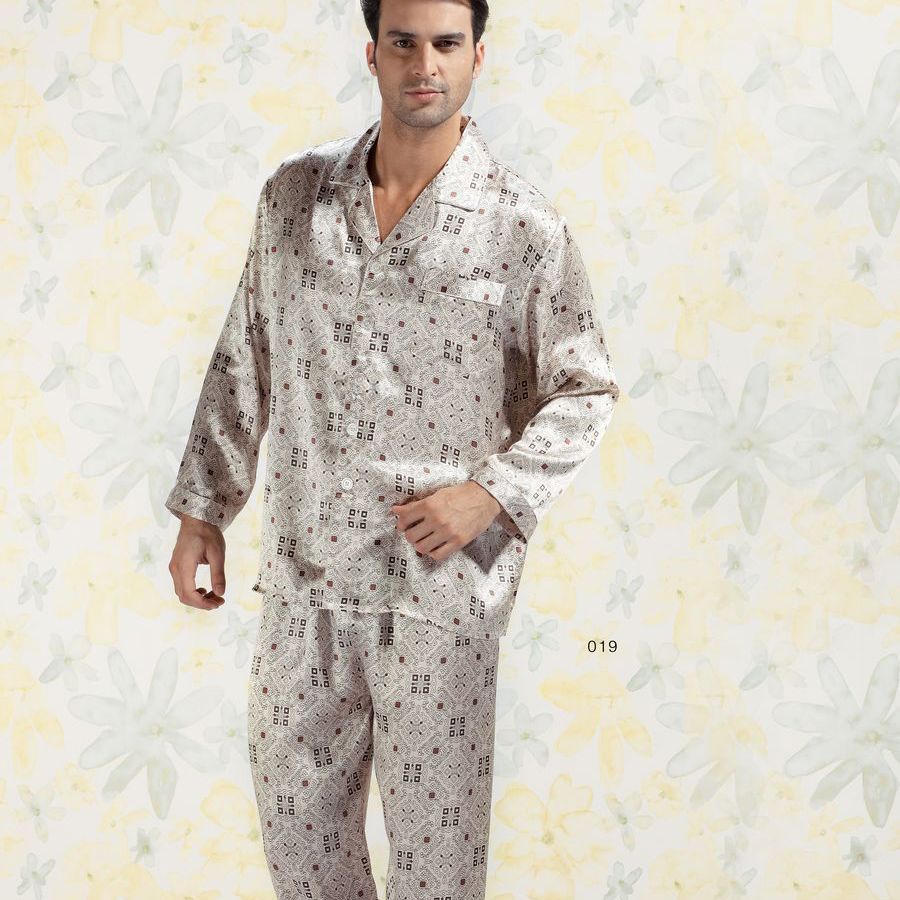 free shipping Mulberry silk sleepwear lounge male long sleeve length pants sleep set ye019