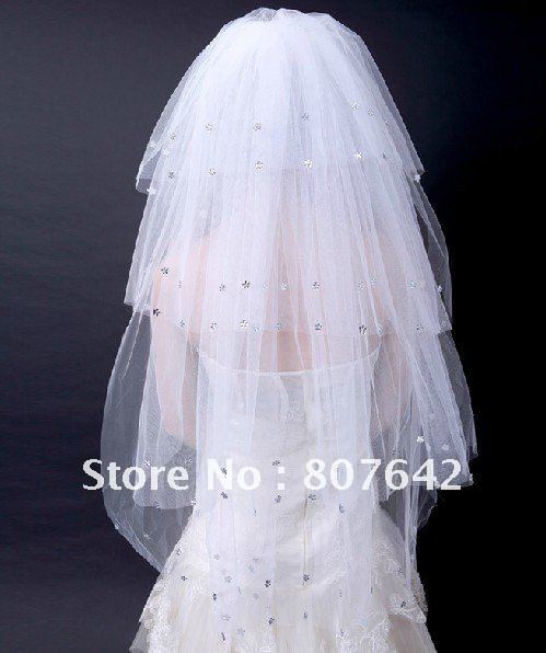 Free shipping multi-layer beige white elegant veil /pretty veil bridal veil Cathedral with Comb & Rhinestone Sky-V062