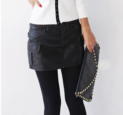 Free shipping Multi-pocket fashion short leather