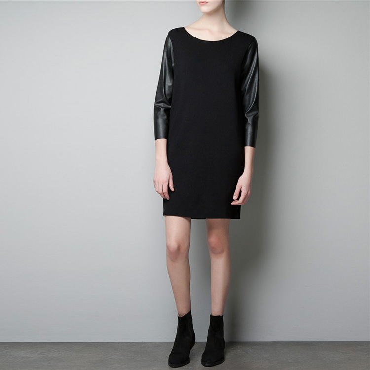 Free shipping Mumu 2013 spring fashion elegant leather patchwork elegant one-piece dress big