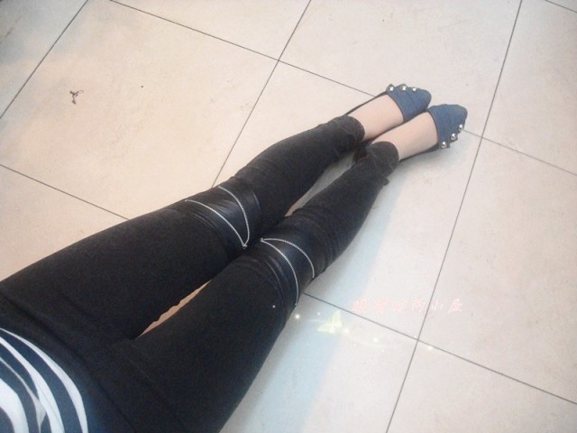 Free shipping Mushroom 2013 spring personalized patchwork faux leather slim thin denim legging