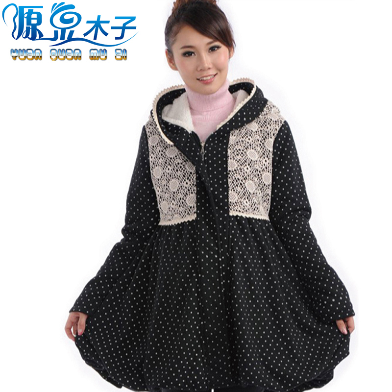 Free shipping Muzi maternity clothing plus velvet thickening maternity wadded jacket outerwear long design promotion!