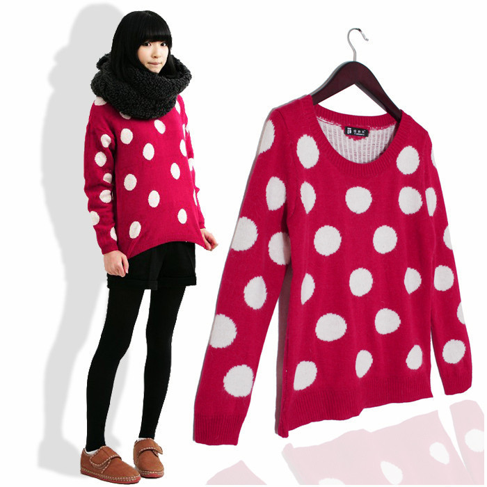Free Shipping MY 5316 women's dot regular sleeve rabbit fur sweater polka dot loose sweater outerwear