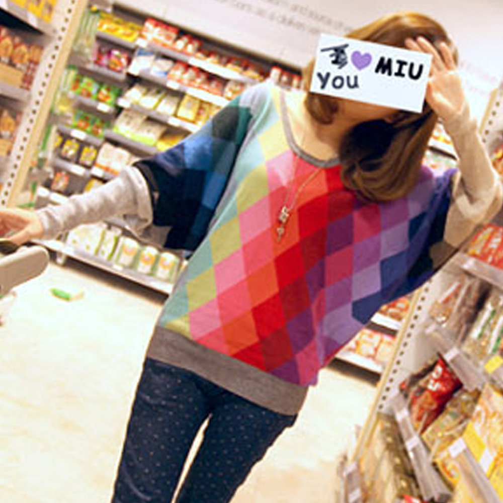 Free shipping My3005 mimius 2012 women's autumn and winter new arrival color block 33 square grid sweater