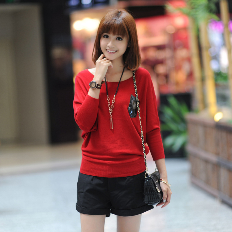 Free Shipping My321 2012 autumn necklace batwing sleeve 100% cotton casual all-match sweater female SX