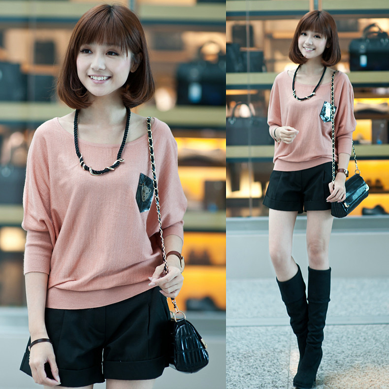 Free Shipping My321 2012 autumn necklace batwing sleeve 100% cotton casual all-match sweater female SX
