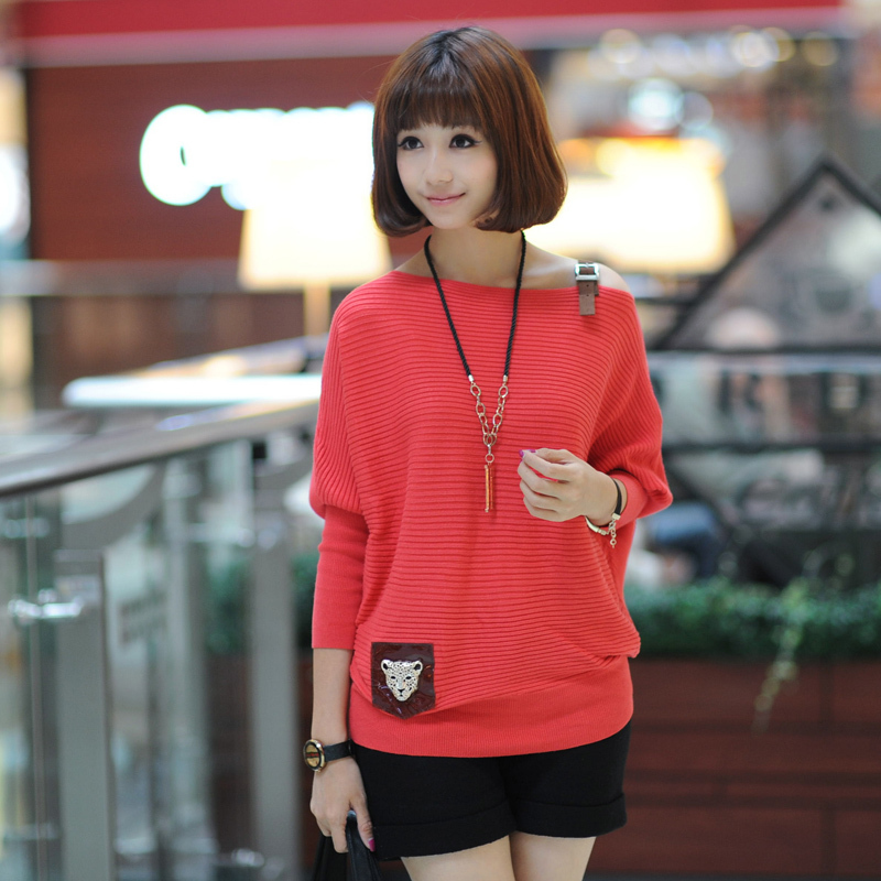Free Shipping My386 2012 autumn and winter new arrival basic patchwork strapless bat half sleeve sweater SX