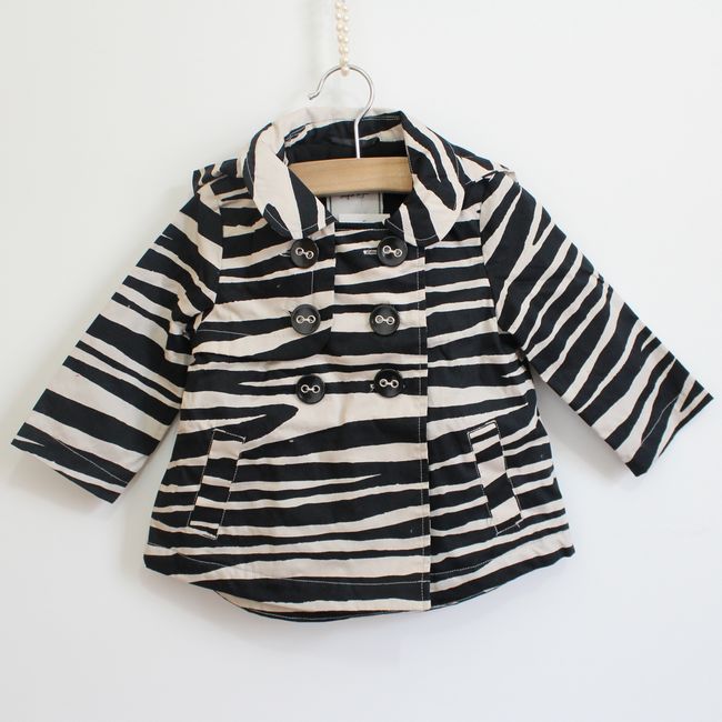 Free shipping N paragraph xt zebra print double breasted trench plus velvet outerwear 3 - 5