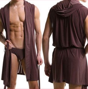 free shipping N2 n men's fashion sexy super smooth with a hood sleepwear robe male bathrobe male bathrobe