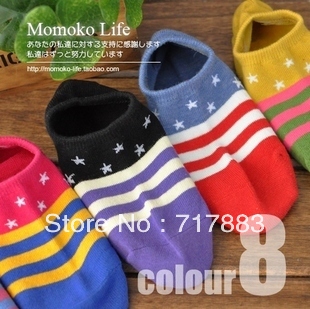 Free shipping national flag navy style five-pointed star bow polka dot cotton socks/Cheap price ladies sock slippers,10pairs/lot