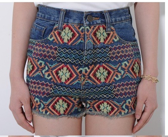 Free shipping National style retro denim shorts notu822