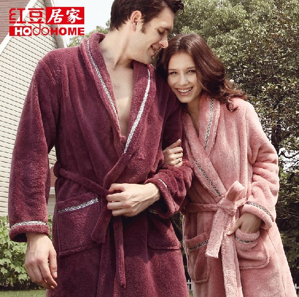 Free shipping! Net coral fleece robe lovers sleepwear thickening robe male women's bathoses autumn and winter long lounge