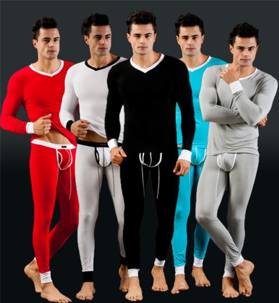 free shipping Net male long johns modal V-neck basic long-sleeve T-shirt underwear wj7031 set