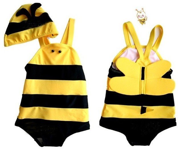 Free shipping neutral baby swimwear,Baby girls boys Cute bee piece swimsuit 4set/lot,Baby swimming suit,Kids beach wear