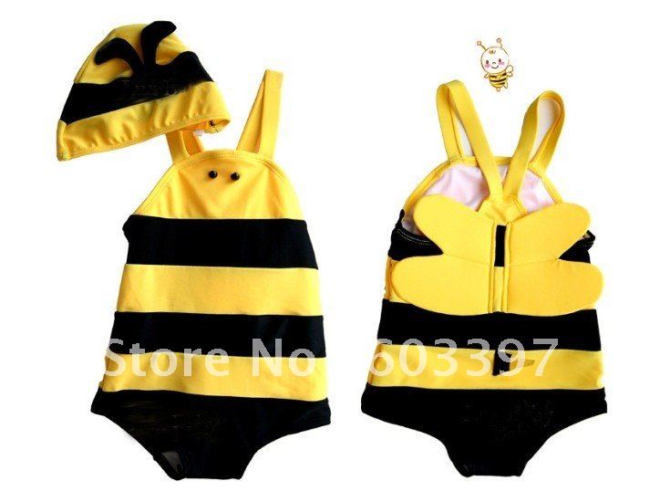 Free shipping neutral baby swimwear,Baby girls boys Cute bee piece swimsuit 4set/lot,Baby swimming suit,Kids beach wear