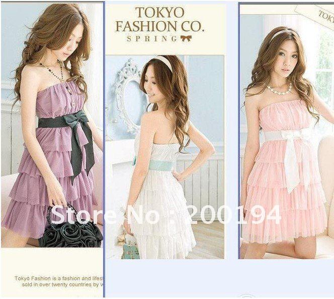 Free shipping New 2012 Elastic cake Chiffon Dress purple, pink or white,fashion dress,women clothes