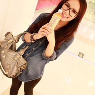 Free shipping new 2012 fashion classic women's slim denim shirt long-sleeve shirt ladies blouses women shirts