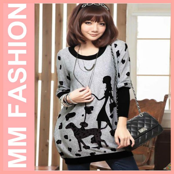 Free Shipping New 2012 Korea loose large  designer  size dress imitation cashmere knitting long edition T-shirt Q9822