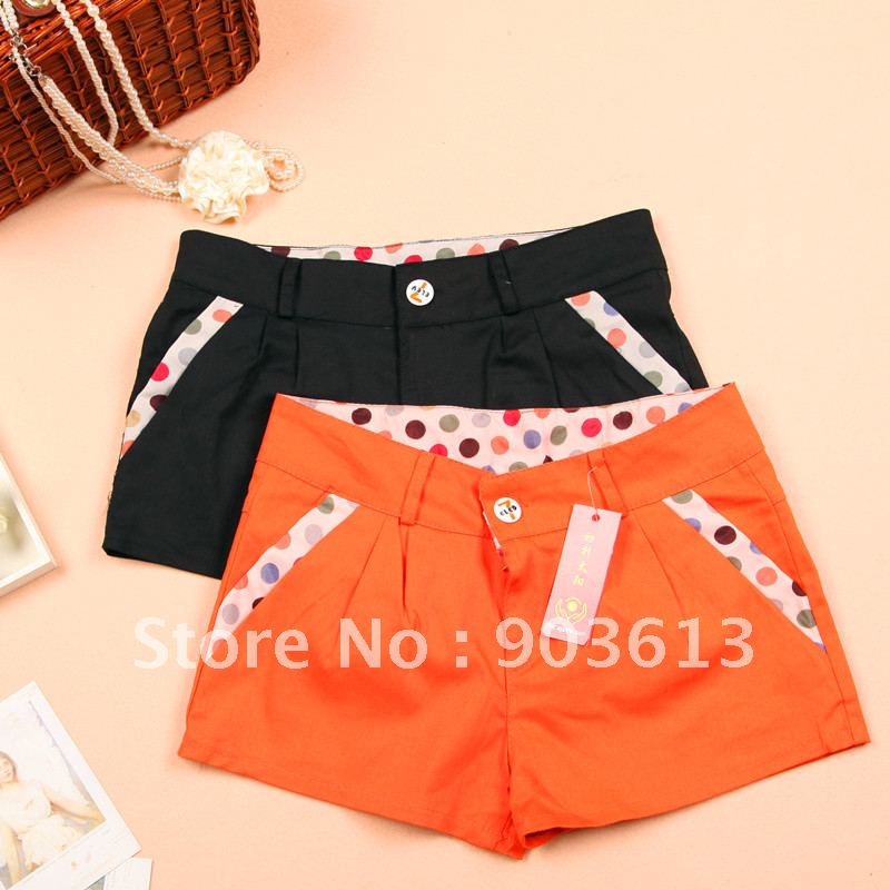 free shipping new 2012 women's  fashion polka dot casual overalls shorts mid waist roll-up hem shorts