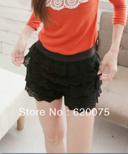 Free shipping new 2013 fashion VIVI recommended,  multi-layered lace Pierced Gouhua high waist shorts, solid color sexy Culottes