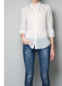 Free shipping !New 2013  Women  Lace Chiffon Causal Blouses,sexy Spring Autumn Long Sleeve Shirt white/black