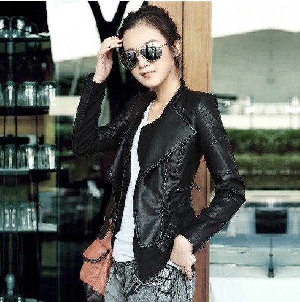 Free shipping !!  New 2013 women's brand fashion high quality Motorcycle Locomotive Top leather jacket Coat / S-XL