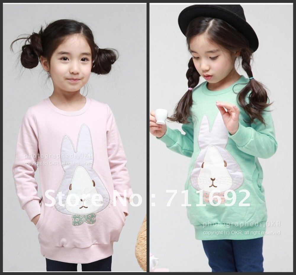 Free Shipping-NEW(2colors)5pcs/lot fashion Classic Rabbit Head child Hoodies & Sweatshirts Girl long sleeved Tshirt child wear