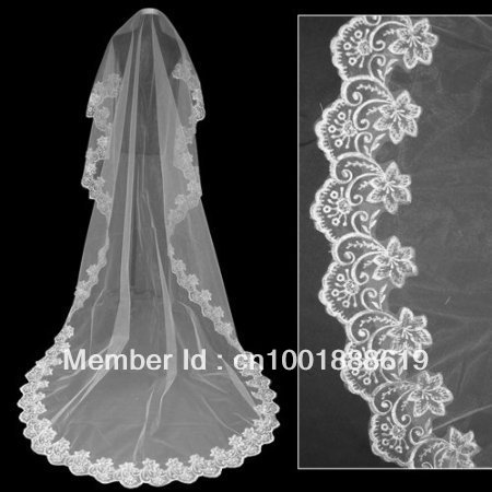 Free shipping New 3m Lacework 118" Graceful Flower Edge Mantilla Wedding Part Dress Bride Veil