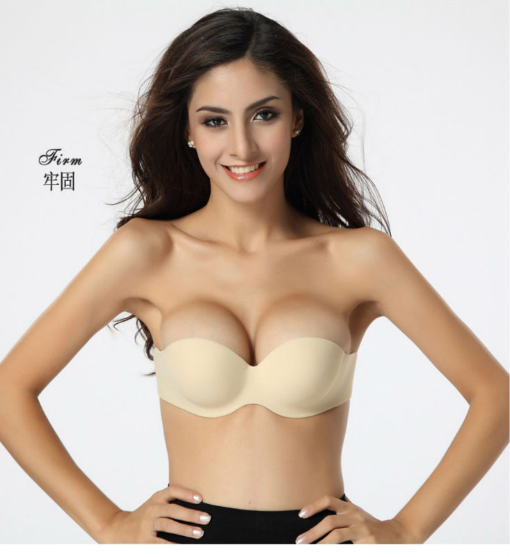 Free Shipping New 5/8 Cup Solid Cotton Strapless Backless Seamless Invisible Beige/Black Bra(Cup A B C D)