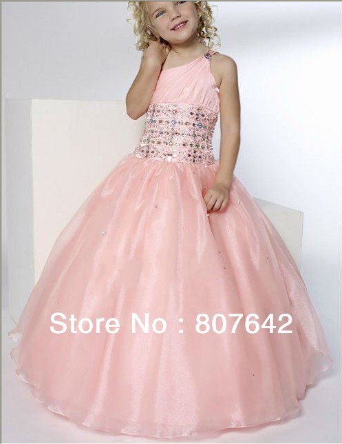 Free shipping new A-line chiffon one shoulder Sweetheart Flower girl dresses girls pageant dresses Custom-size/color Sky-1085