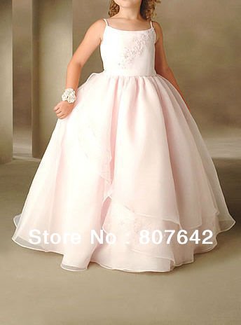 Free shipping new A-line chiffon Spaghetti Strap Sweetheart Flower girl dresses girls pageant dresses Custom-size/color Sky-1084